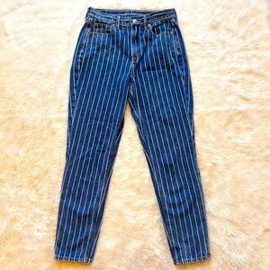 American Eagle Pinstripe Blue & White Mom Denim Jeans Womens 2 Regular